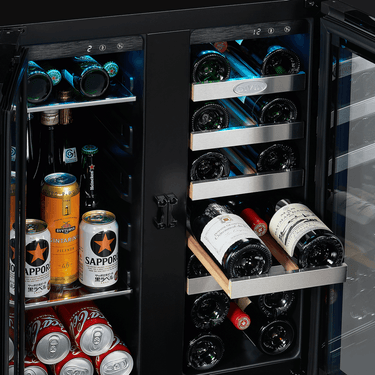 DV-525DSB Wine Fridge can store up to 20 bottles of wine in right zone