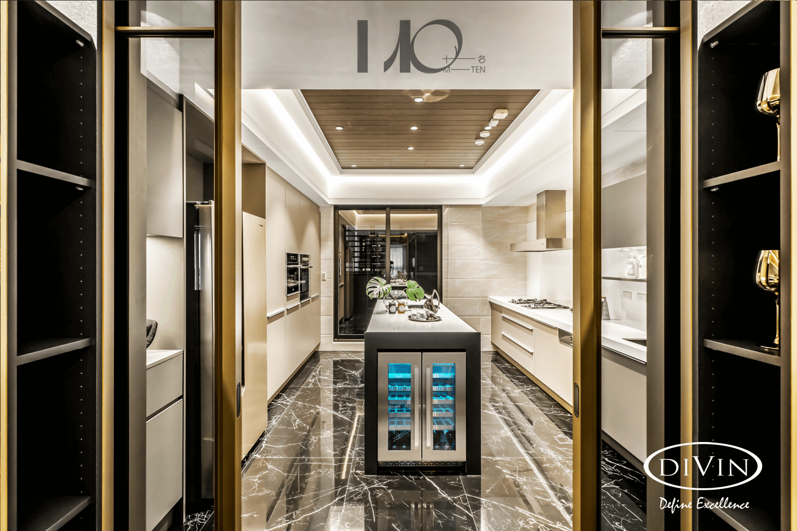 DV-525DS 40 bottles wine fridge builts-in kitchen island on luxury marble floor