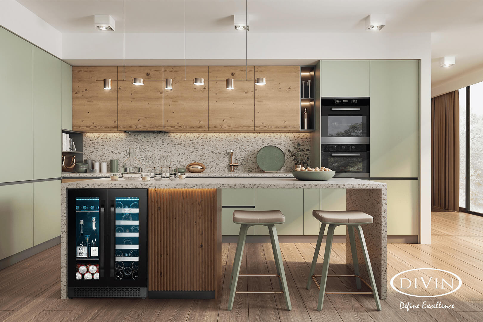 DV-525DSB small beverage & wine fridge built-in marble kitchen island