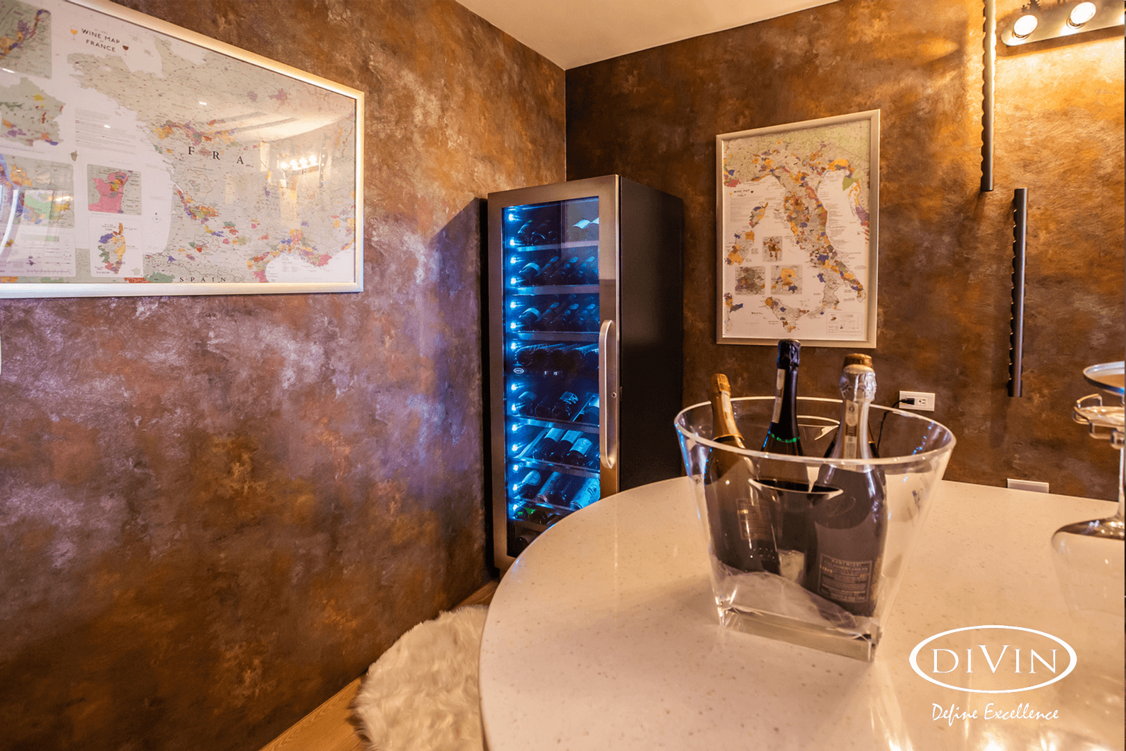 DV-568DSD Dual-Zone Wine Fridge displays in a private wine cellar